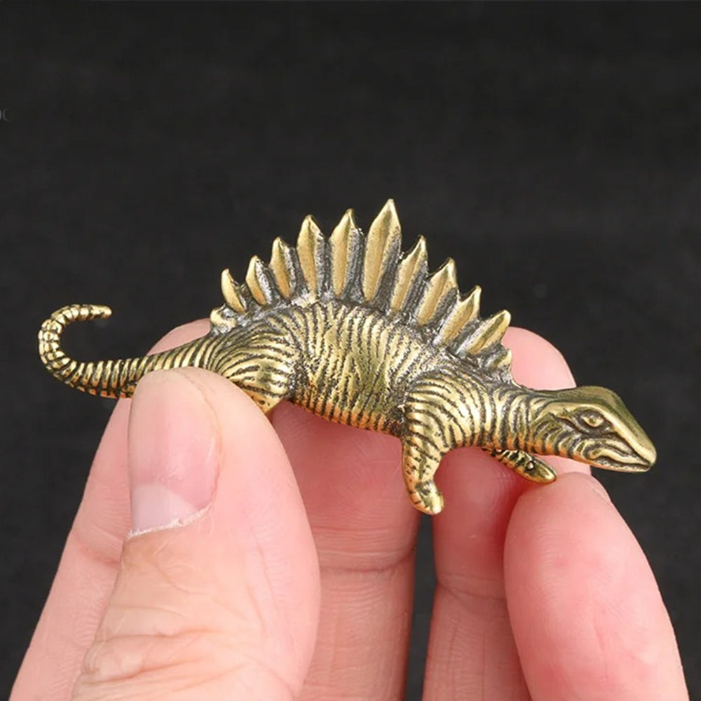 Hand-carved solid copper vintage dinosaur figurine, ideal decorative trinket for watch accessories display.