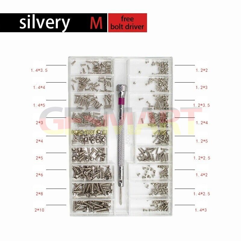 Jewelry fixing screws assortment for precise watch repair and maintenance.