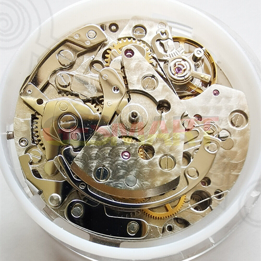 Asian 7750 7753 mechanical watch movement with white dial, small seconds at 6, calendar at 4:30.