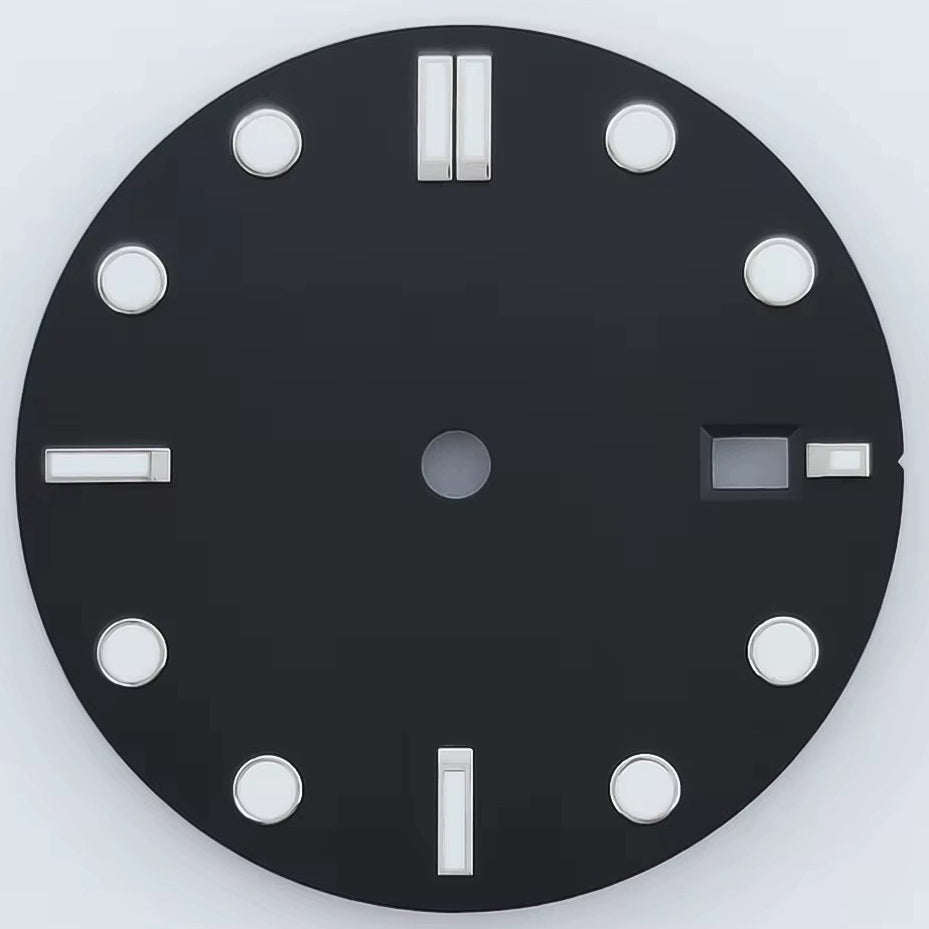 Solid Black 32mm Blue Green Lume Watch Dial For NH35 Movement Date At 3