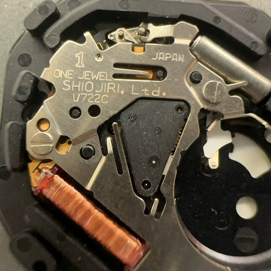 Original Japan Made V722C quartz watch part with 3 hands and single calendar, perfect for precise timekeeping.