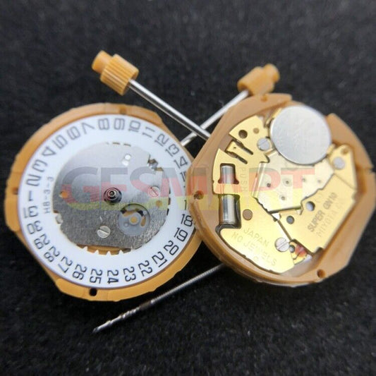 Miyota GN10 quartz watch movement with date display at 3 and 6 o'clock positions
