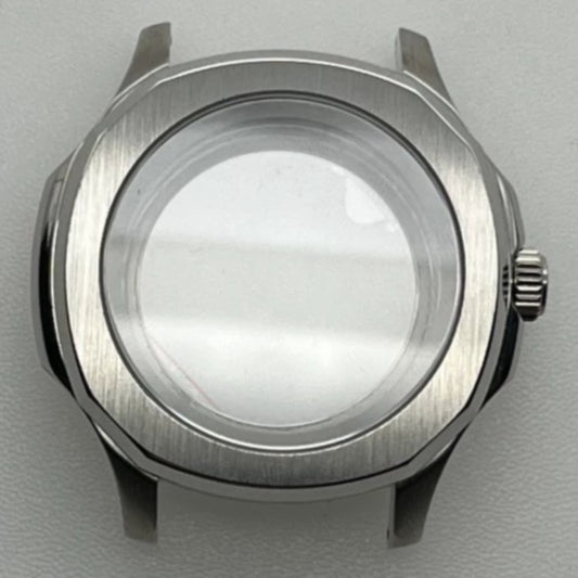 42mm polished silver watch case with sapphire glass, compatible with NH35 NH36 SKX SRPD series
