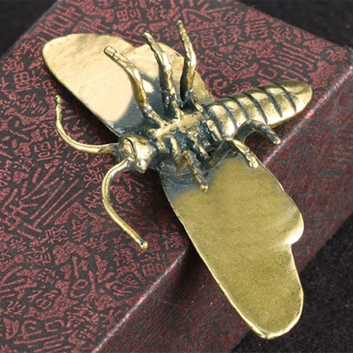 Hand-carved solid copper dragonfly trinket with vintage bronze finish, elegant watch accessory.