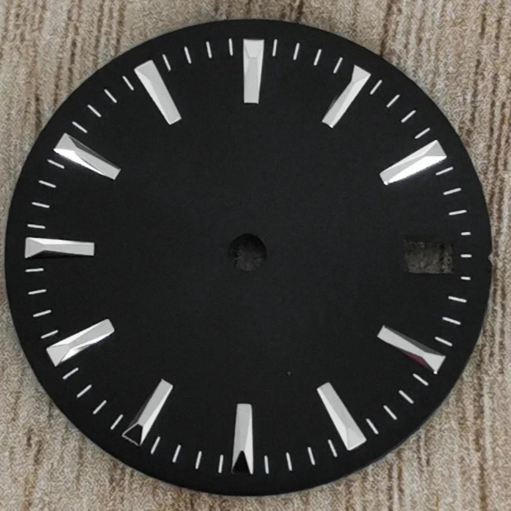 28.5mm Black Watch Dial Modified with Calendar Window Stripes for NH35/364R/7S