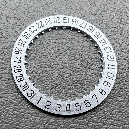 Silver KA Font date wheel set for Miyota 8215 watch movement, enhancing precision and style.