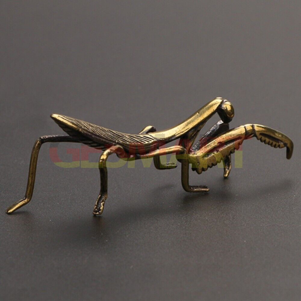 Solid copper Mantis trinket with vintage hand-carved bronze details, perfect for watch accessory display.