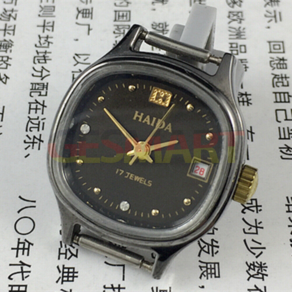 HAIDA ladies manual mechanical watch with 17 jewels and imitation diamonds in a square case for elegant wear