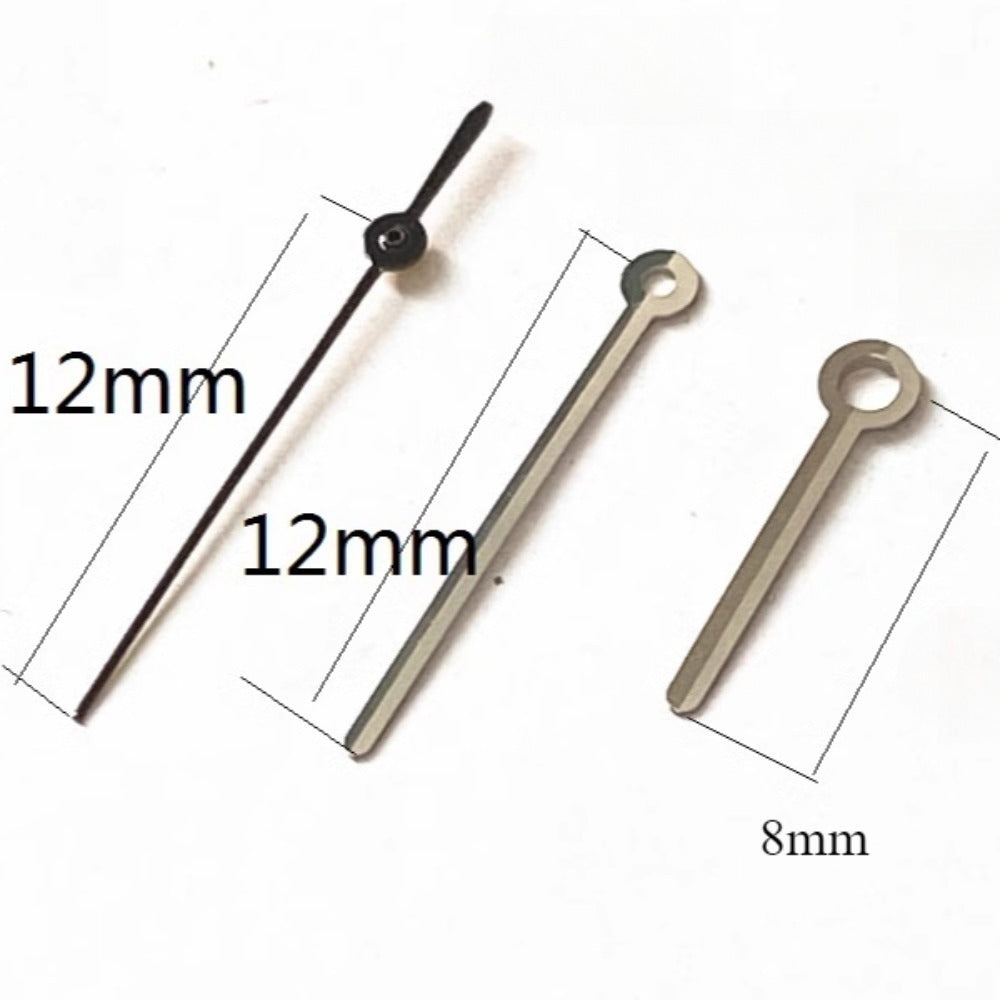 Aiguilles de seconde montre argentées et noires polies 12 x 12 x 8 mm pour mouvement à quartz Miyota 2035