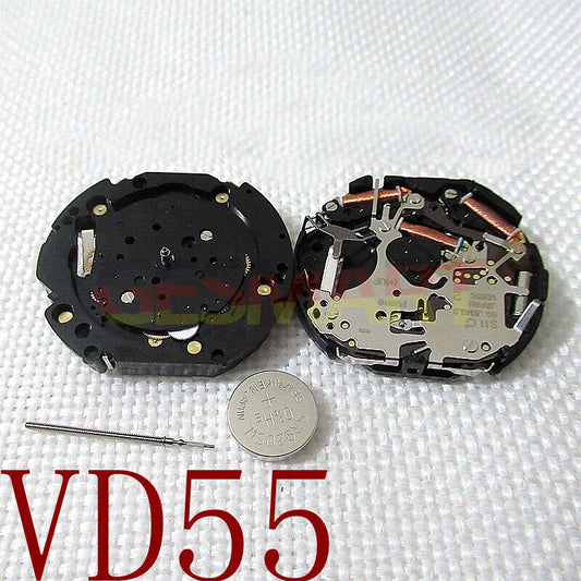 Hattori Epson VD55 quartz watch movement, precise Japanese craftsmanship for watch repair and assembly.