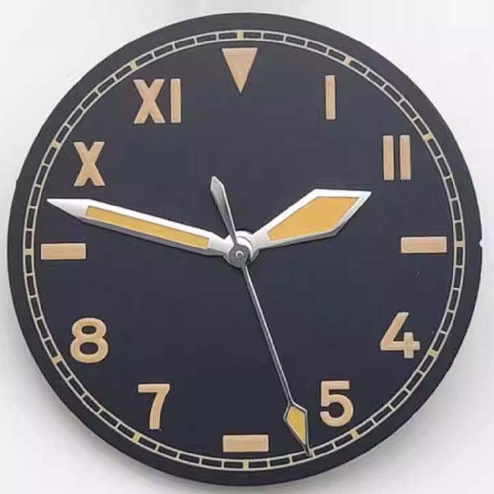 Vintage orange font dial and hands set, 28.5mm, compatible with NH35/36 movements, classic style.