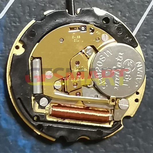 Ronda 705 gold quartz watch movement with date at 3, Swiss made for precise repairs.