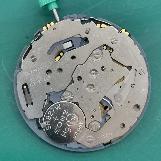 Miyota OS10 quartz watch movement with date display at 3 o'clock, precision Japanese brand component