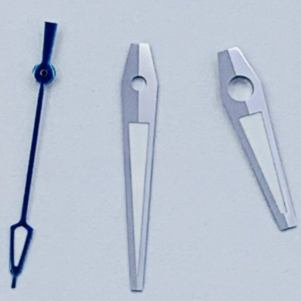 Silver-trimmed blue lume second hands for NH34/NH35/NH36 watches, 8x12x12.5mm, precise timekeeping accessory.