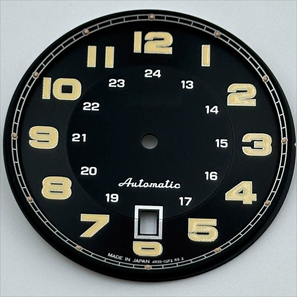 36mm black vintage no lume watch dial for NH35 movement, classic style accessory.
