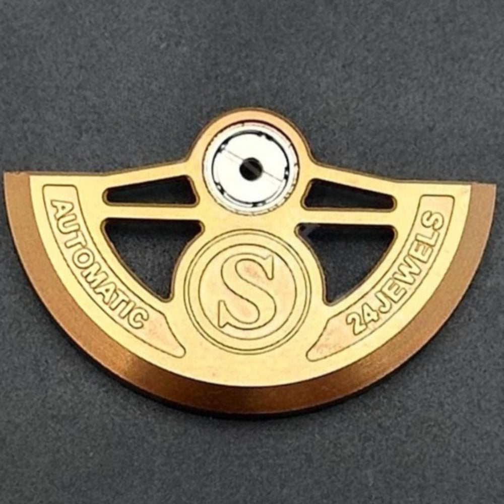 Golden hollow S carved rotor oscillating weight for NH35 NH36 watch movements, enhancing precision and style.