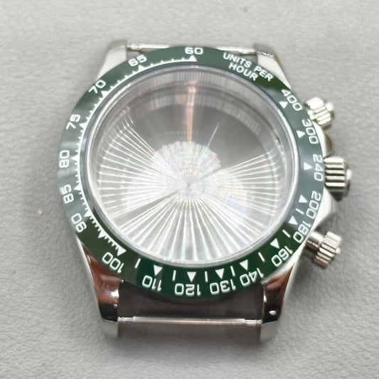 Blue Bezel 40mm Silver Watch Steel Case for Daytona VK63 VK64 Fits 20mm Strap