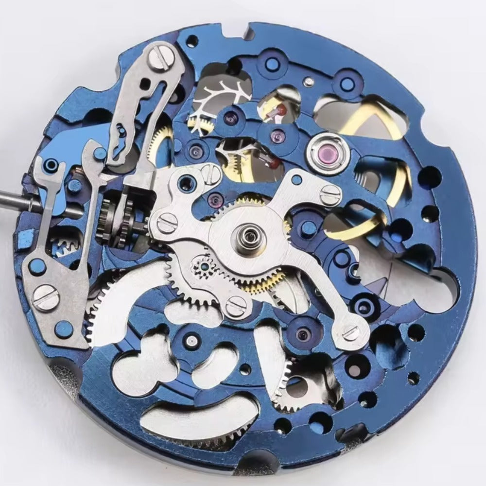 Mouvement mécanique automatique Miyota bleu + argent creux 8N24 fabriqué au Japon