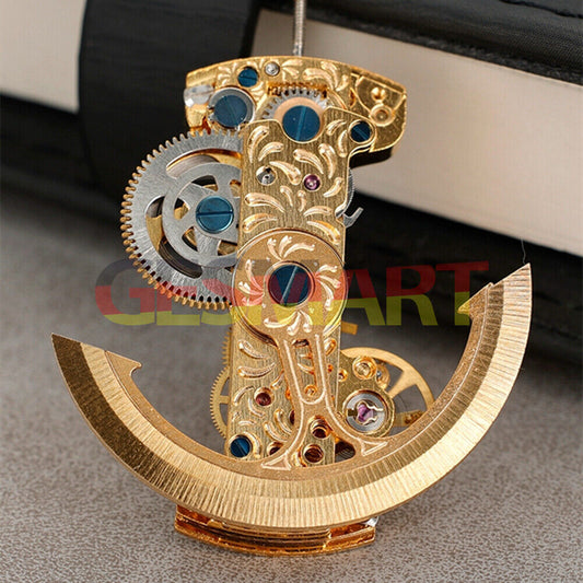 Golden rectangle bare balance wheel automatic watch movement by Asian LG0806B, precise mechanical design for enthusiasts