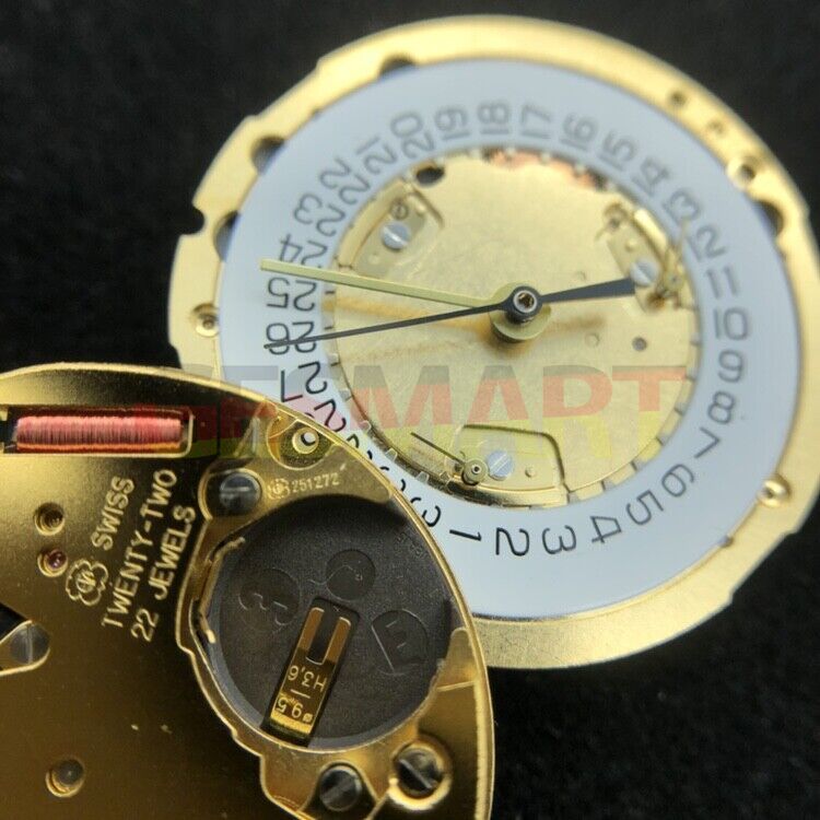 ETA Original ETA251.272 Swiss quartz watch movement with date display at 4 o'clock, precision timekeeping by ETA.