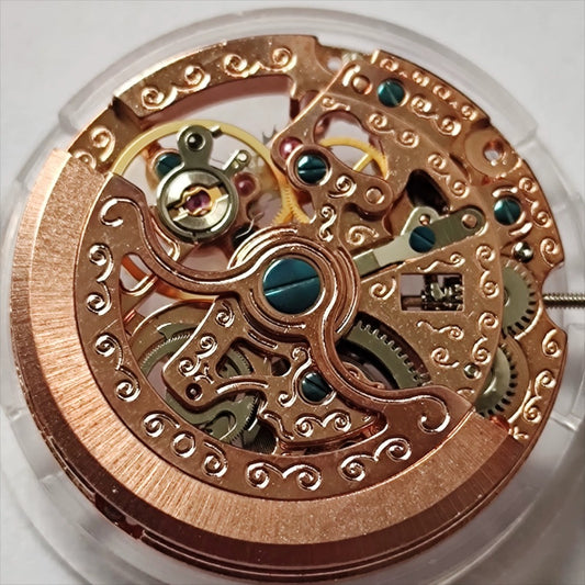 Rose gold Tianjin Seagull ST16 automatic mechanical watch movement with hollow design, China made quality