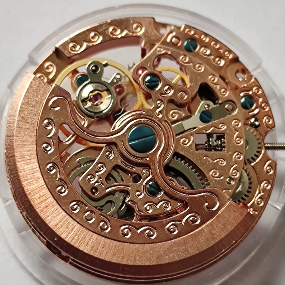 China Made Rose Golden Hollow Tianjin Seagull ST16 Automatic Mechanical Movement