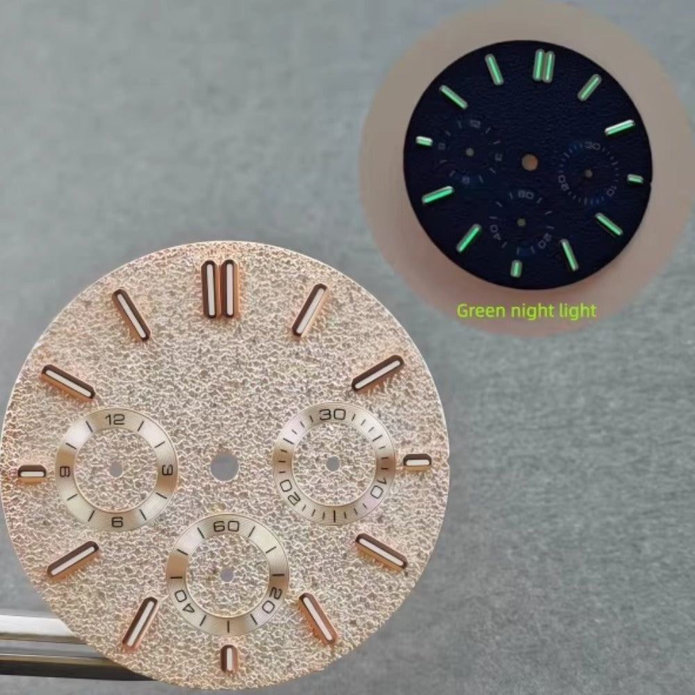 31mm rose gold matte watch dial with green lume, no logo, fits VK63 quartz ? Oak Tree brand accessory