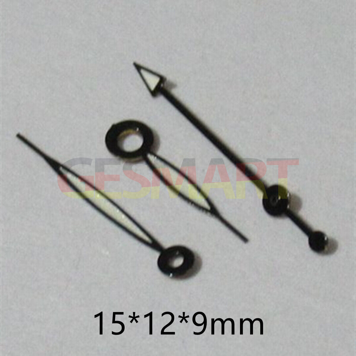 15mm green luminous watch hands with black trim, compatible with Miyota 2035, 2115, 2105, 2305 movements.