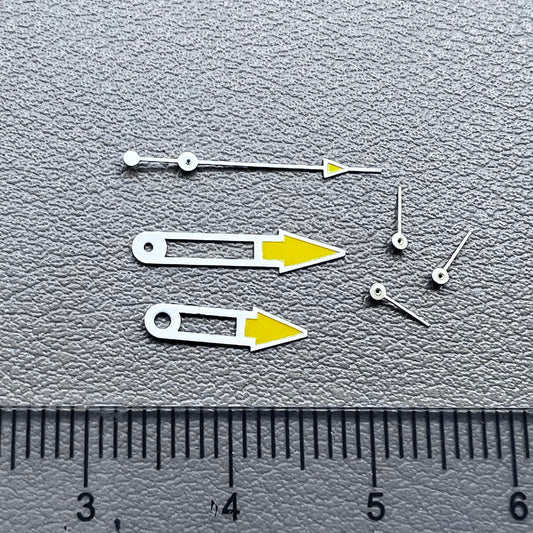 2 Sets 14.5mm White Trim Yellow Painted Watch Hands for Miyota OS10 OS20 OS30