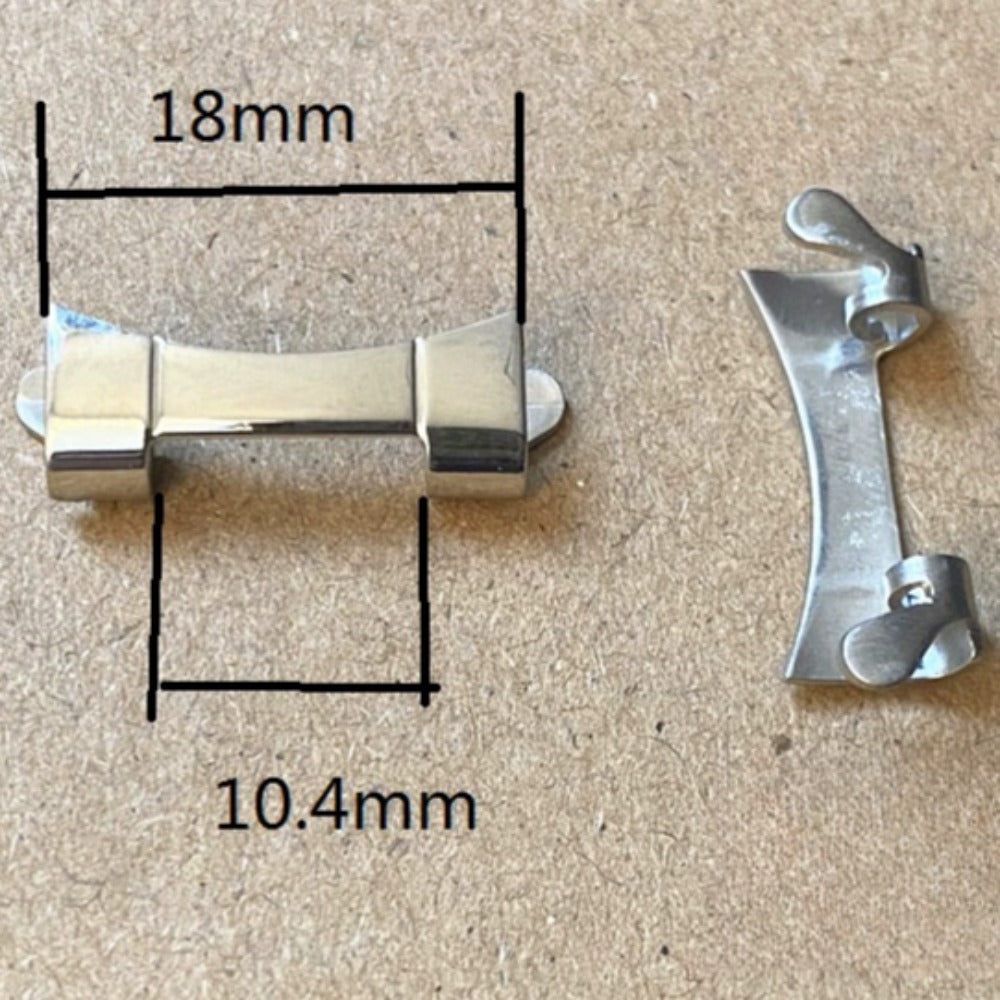 Bracelet de montre à maillons incurvés en argent poli 10,4 x 18 mm avec barrettes à ressort #1025