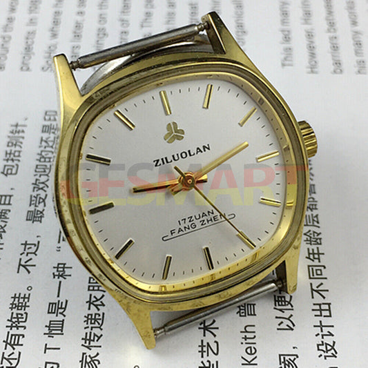 17 Jewels Chinese manual mechanical watch with golden nails, silver dial, shock-resistant design for durability.