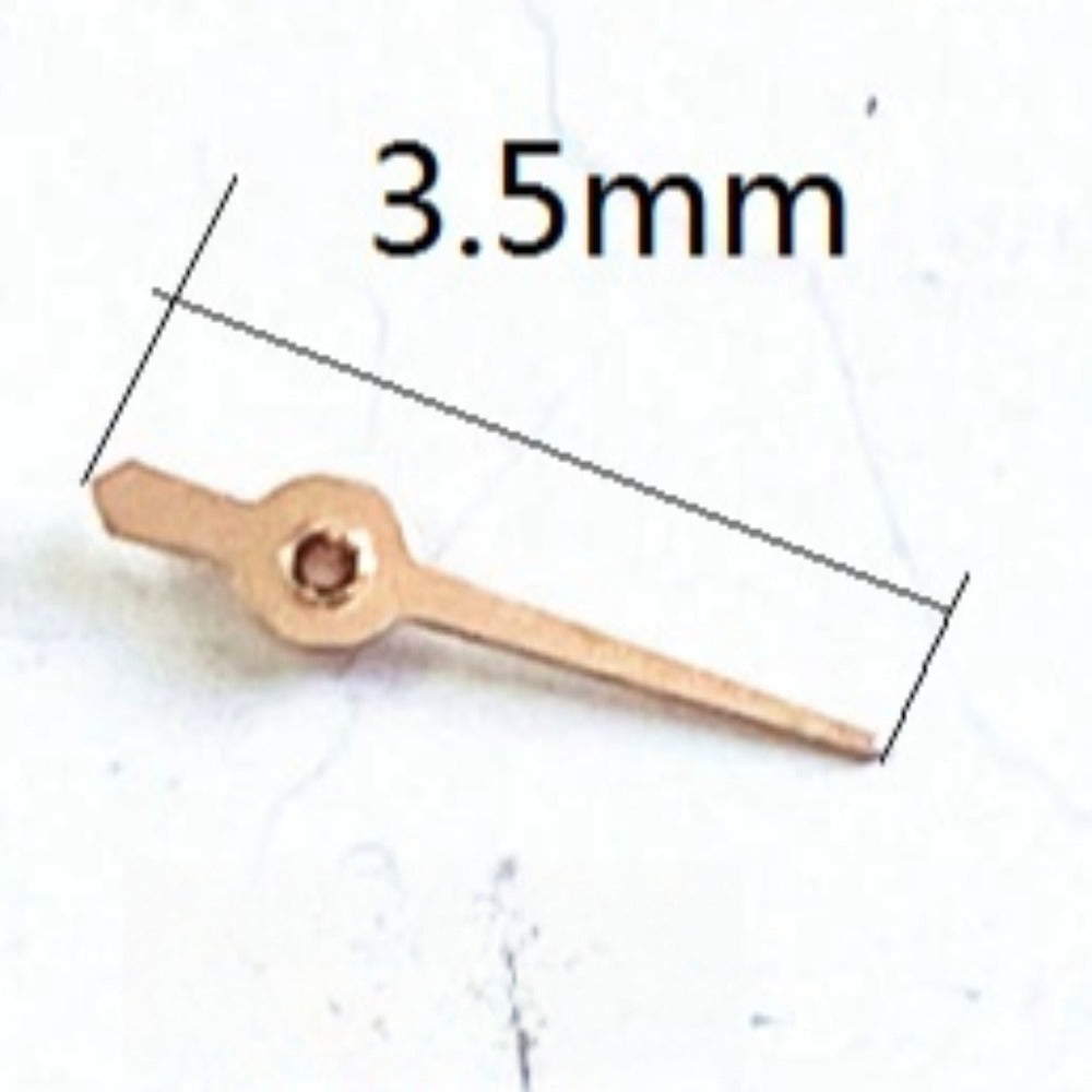 Set of 3 rose gold small second hands for Miyota JS15 quartz watches, elegant watch accessory.