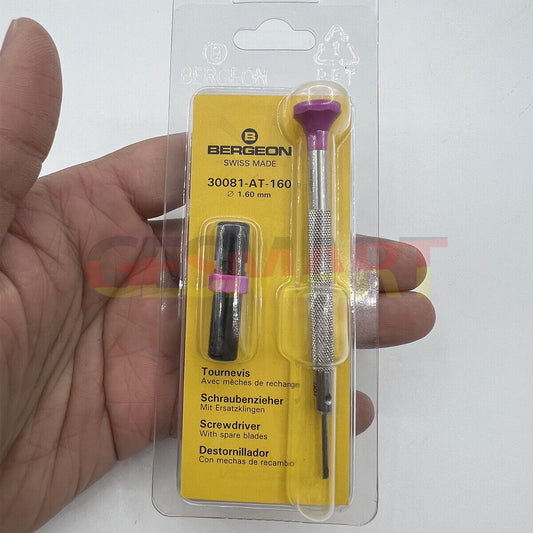 Bergeon 30081-AT-160 ergonomic screwdriver 1.60mm with spare blades for precise watch repair tasks