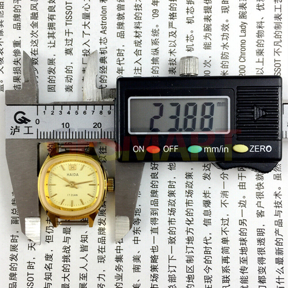 HAIDA elegant lady watch with yellow square dial, golden nail markers, 17 jewels, manual mechanical movement.