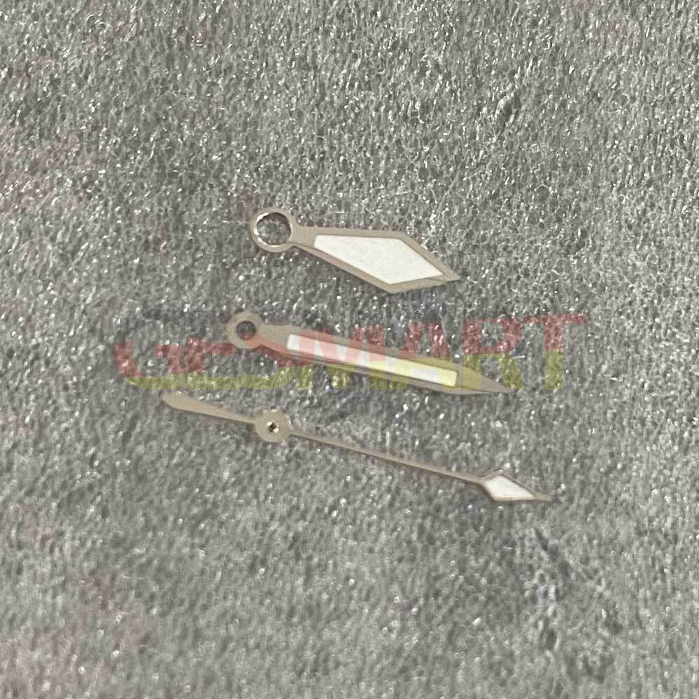 Diamond-shaped green lume watch hands with silver trim for NH35/NH36/4R36 movements, precision-crafted for clarity and style.