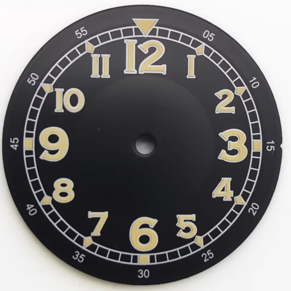 30mm black numeral watch dial for NH35 NH36 8215 2813 movements, no lume, precise fit.