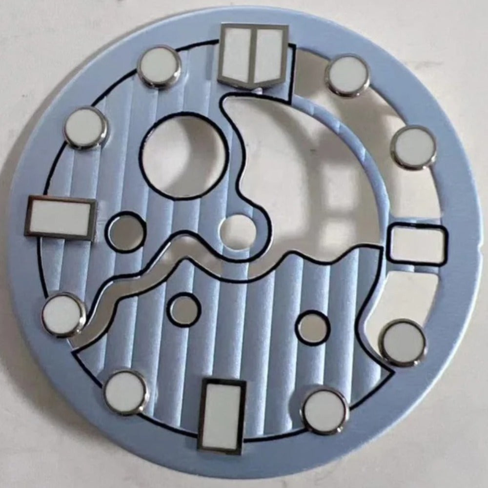 28.5mm Light Blue Vertical Texture Hollow Lume Watch Dial for NH35/NH36 Movement