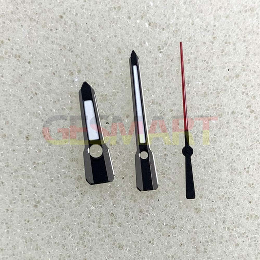 Arrow shape green luminous watch hands with black trim for NH35, NH36, 4R, 7S movements.