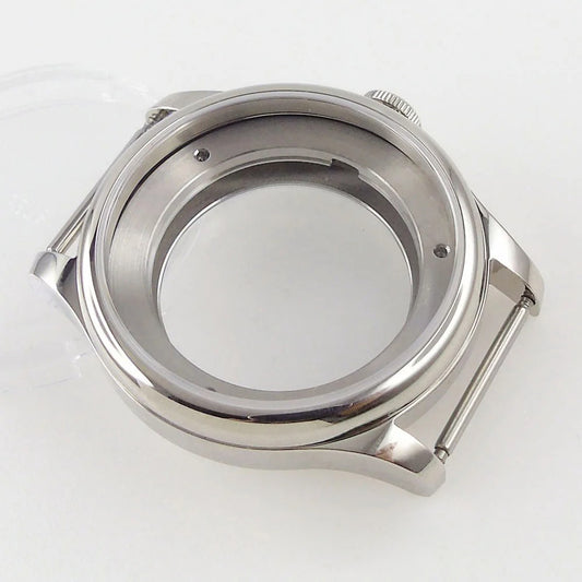 39mm watch case with sapphire crystal back for MIYOTA 8215 automatic movement, durable wristwatch part.