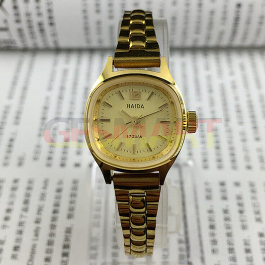 24mm SHANGHAI HAIDA golden nail square case manual mechanical lady watch, elegant timepiece for women