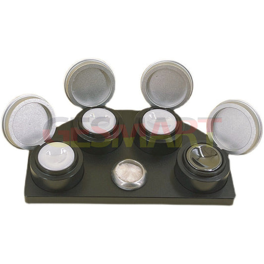 Die-cast alloy oil cup stand with 4 black ceramic containers for watch repair.