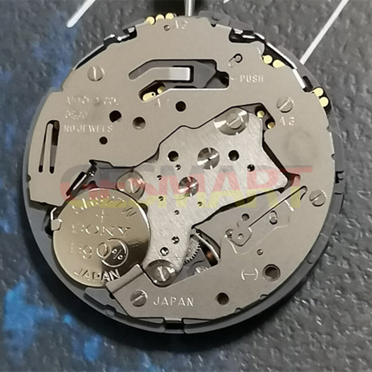 Japan-made Miyota OS20 quartz watch movement with date display at 4:30, precision timing for watchmakers.
