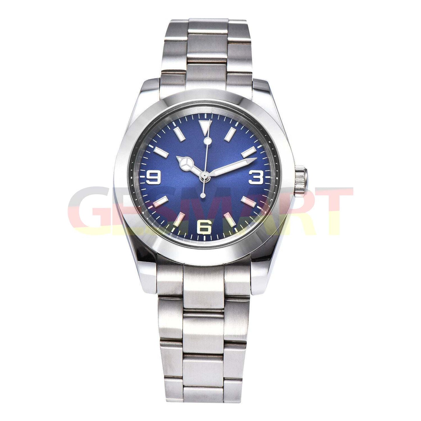 Men's 40mm diving watch with blue dial, sapphire glass, silver hands, and 316L stainless steel case.