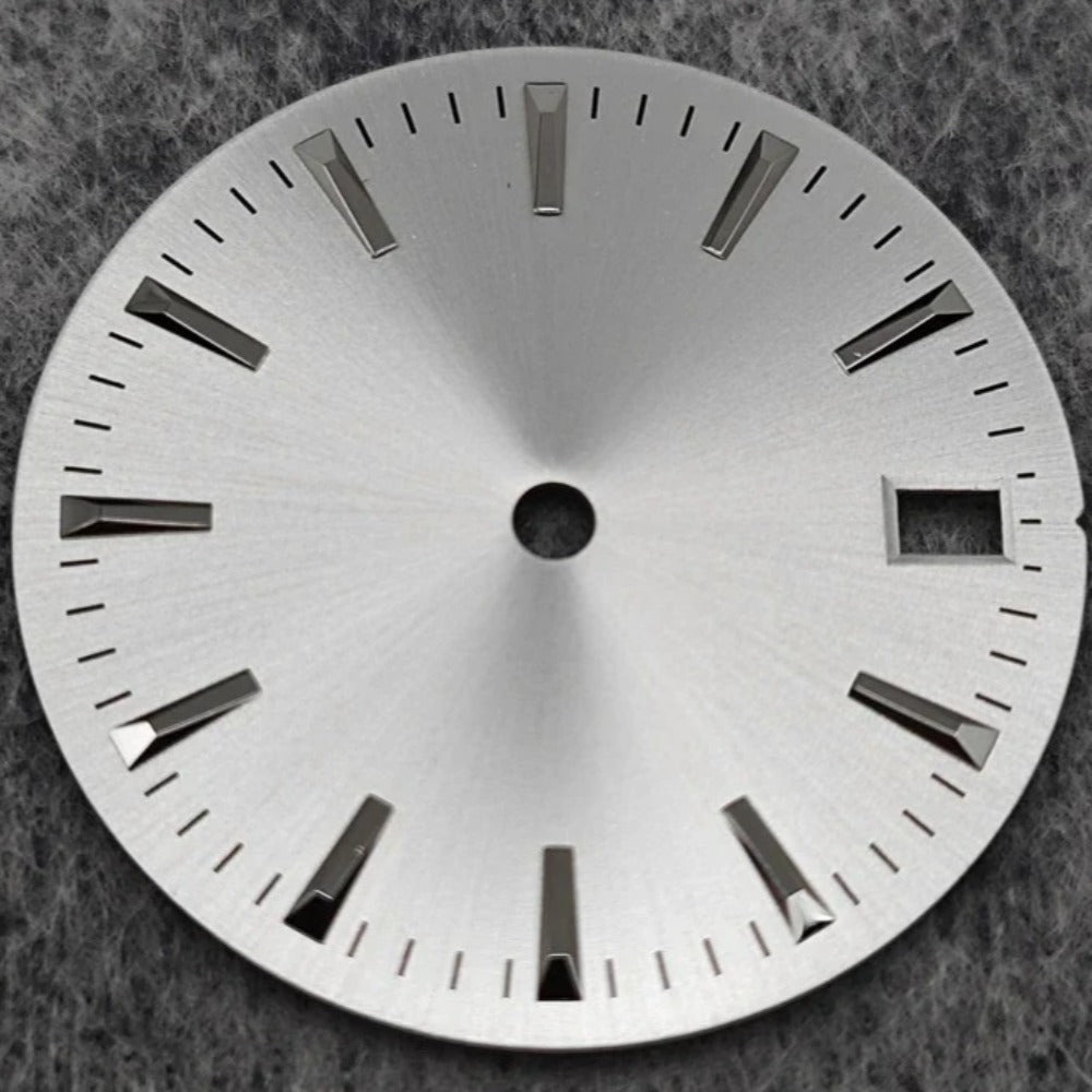 28.5mm Silver Watch Dial Modified with Calendar Window Stripes for NH35/364R/7S