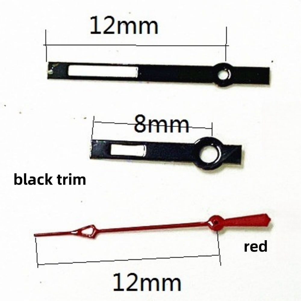 Aiguilles de seconde de montre rouges 12 x 12 x 8 mm, garniture noire, pour mouvement à quartz Ronda 515