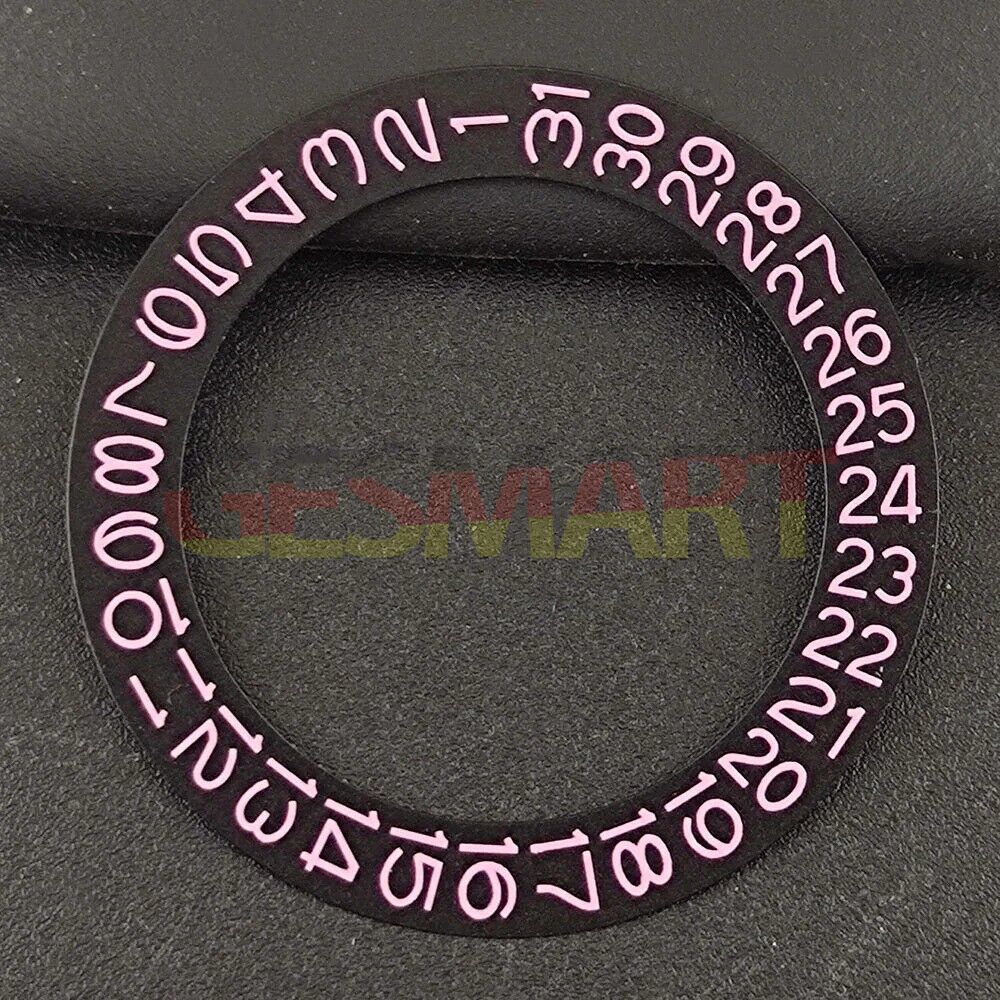 Pink date wheel overlay for NH35 NH36 watch movement on black background.