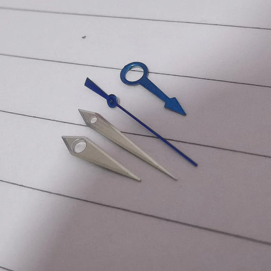 Brushed silver and gold MOD watch hand with blue pointer for Grand SEIKO men's diving watch NH34 movement.