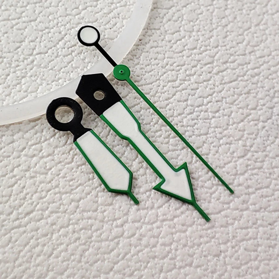 9x13x13mm Arrow Shape Green Trim Green Lume Watch Hands Fit for NH35 NH36 Movement