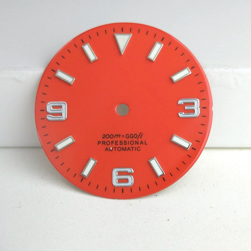Orange 29mm Silver Nail Watch Dial For Miyota 8215 8200 Blue Lume No Logo