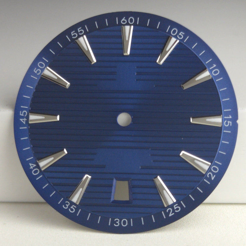 Blue 33.5mm Watch Dial For NH35 Movement Green Lume No Logo Date At 6